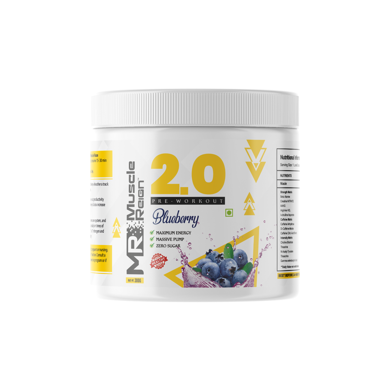 Muscle Reign 2.0 Blueberry Pre Workout Supplement, the best pre workout supplement for muscle gain.